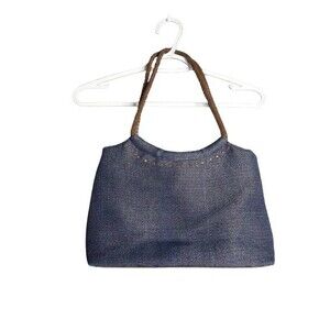 RELIC Navy Blue & Brown Braided Handles Medium Handbag 12.5"x9.5"